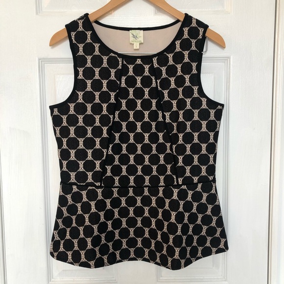 Anthropologie - Western Wear lace polka dot peplum top, tan and black, medium - Picture 2 of 7